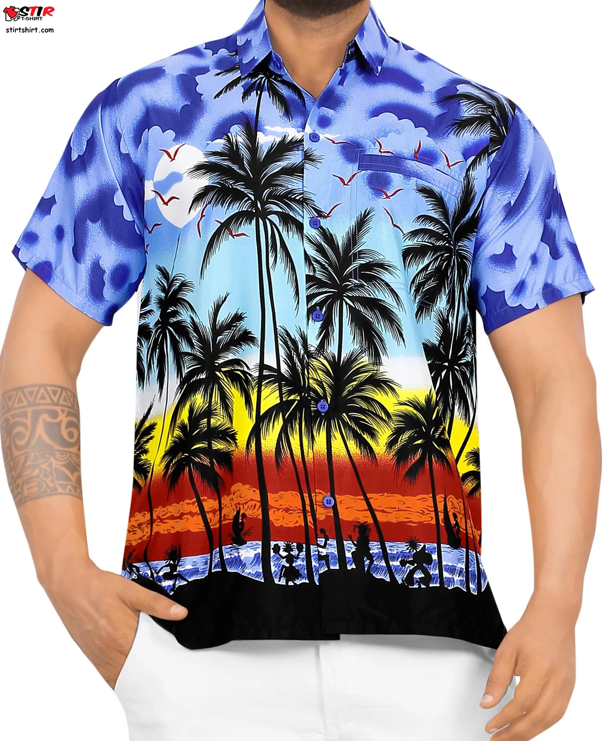 Relaxed Fit Beach Hawaiian Shirt Aloha Tropical Beach Front Pocket Short Sleeve  Short Sleeve 