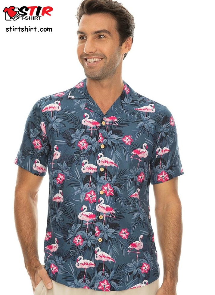 Riley Adams Pink Flamingo Slim Fit Hawaiian Shirt   Fits