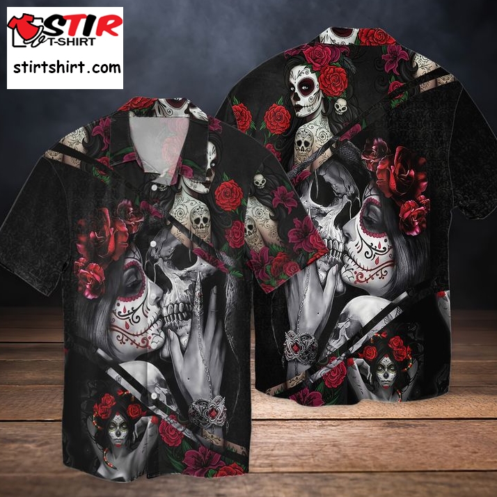 Rose Skull Romance Deadly Kiss 3D Full Print Hawaiian Shirt