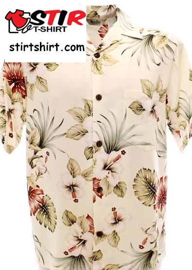 Royal Hawaiian Creations Hibiscus_Monstera Cream Rayon Men_S Hawaiian Shirt  Beige 