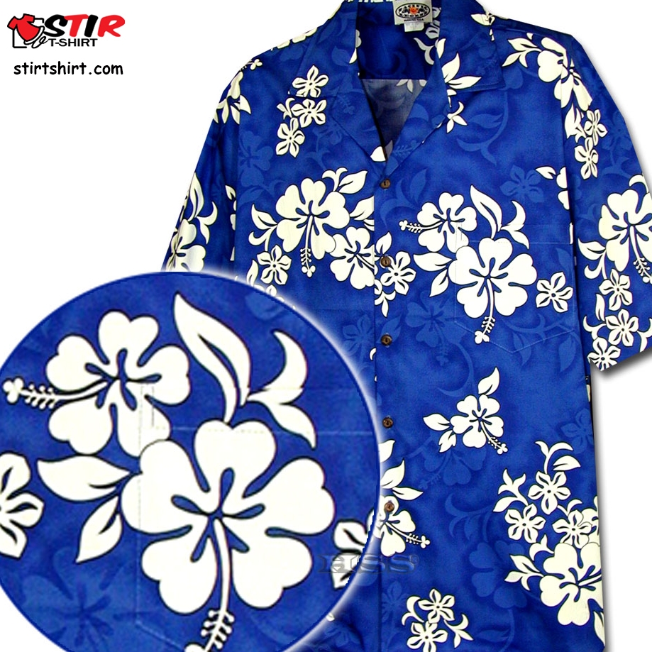 Shirts Sale (Blue) Hawaiian White Hibiscus  s Blue
