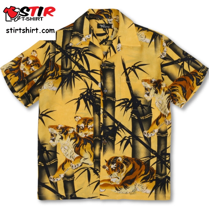 Silk Aloha Shirt   Japanese Kimono Aloha Shirts Pagong Kyoto Japan  Tiger 