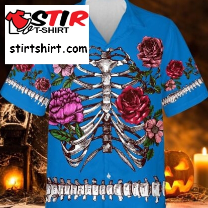 Skeleton Flowers Awesome Blue Hawaiian Shirt For Men _ Women  Skeleton 