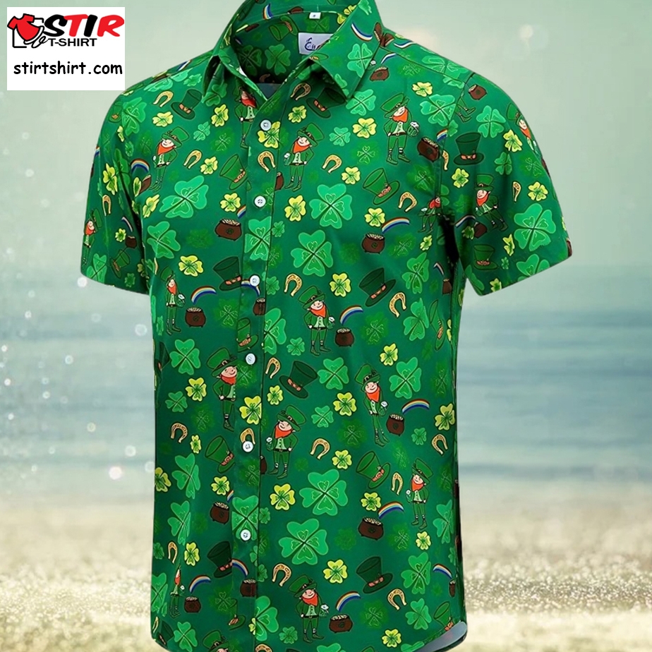 St Patrick S Day Hawaiian Shirt For Men Irish Printed Casual Short Sleeve Button Down Beach Shirts   Day Meme