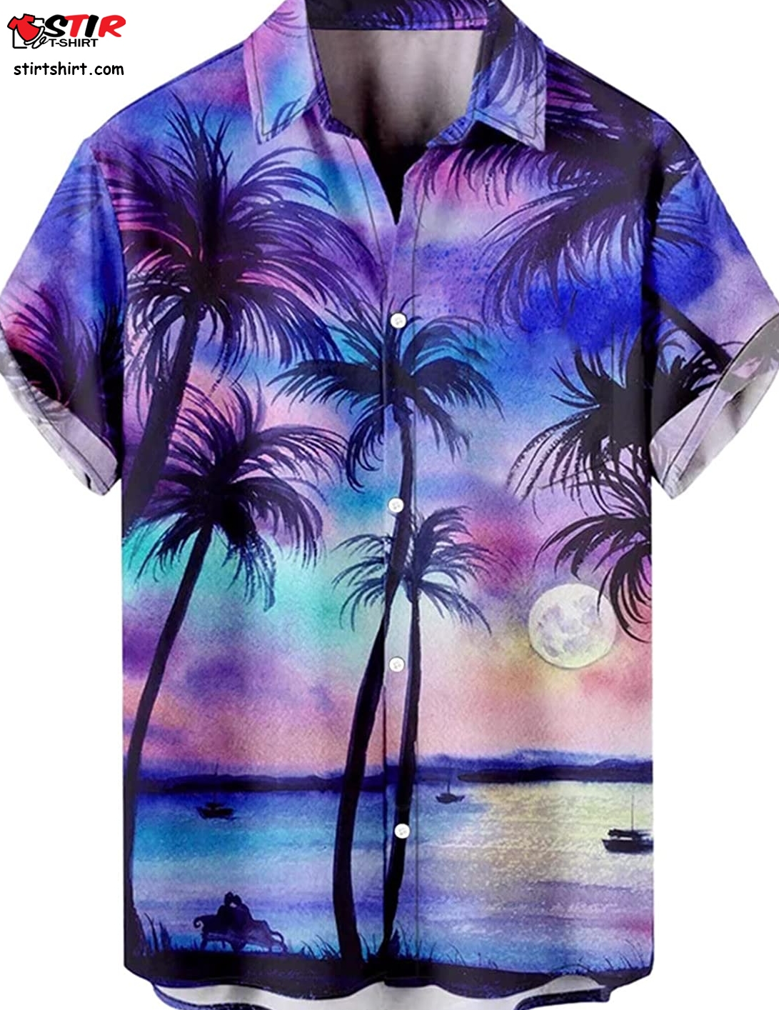 Summer Costume For Men Palm Trees Tropical Print Hawaiian Shirt Short Sleeve Beach Shirt Regular Fit  Pink And Blue 