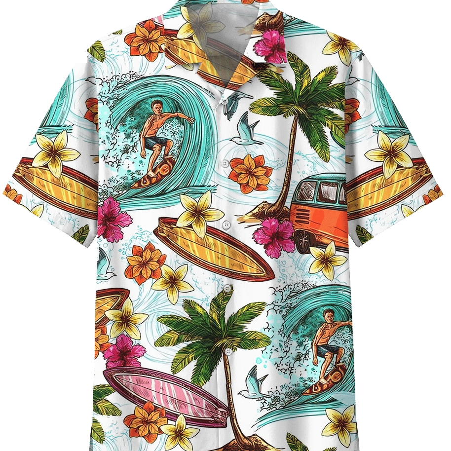 Surfing White Awesome Design Unisex Hawaiian Shirt For Men And Women