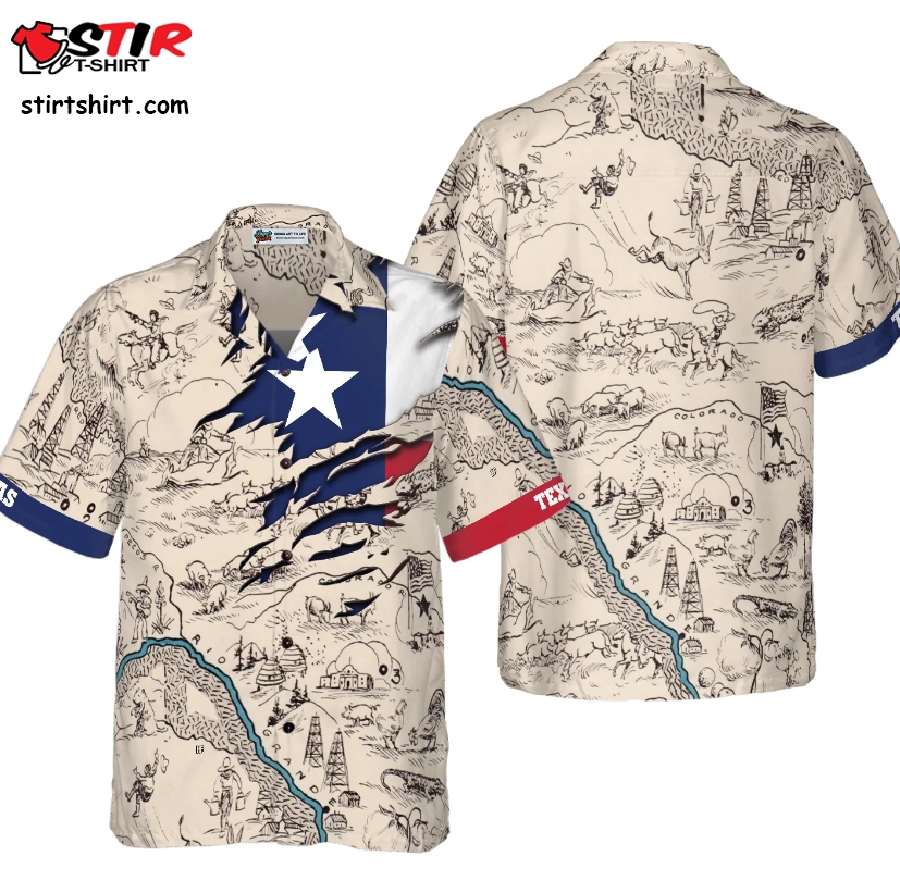 Texas State Map Hawaiian Shirt  Texas 