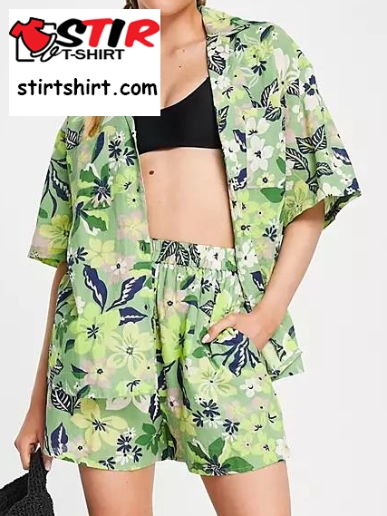 Topshop Hawaiian Shirt And Shorts Beach Resort Set In Multi   With Shorts