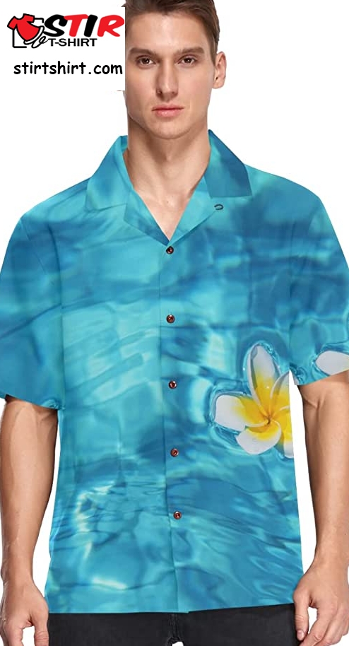 Tropica Flower Turquoise Blue Water Men_S Hawaiian Shirt Short Sleeves Button Down Aloha Shirts Beach Dress Shirts