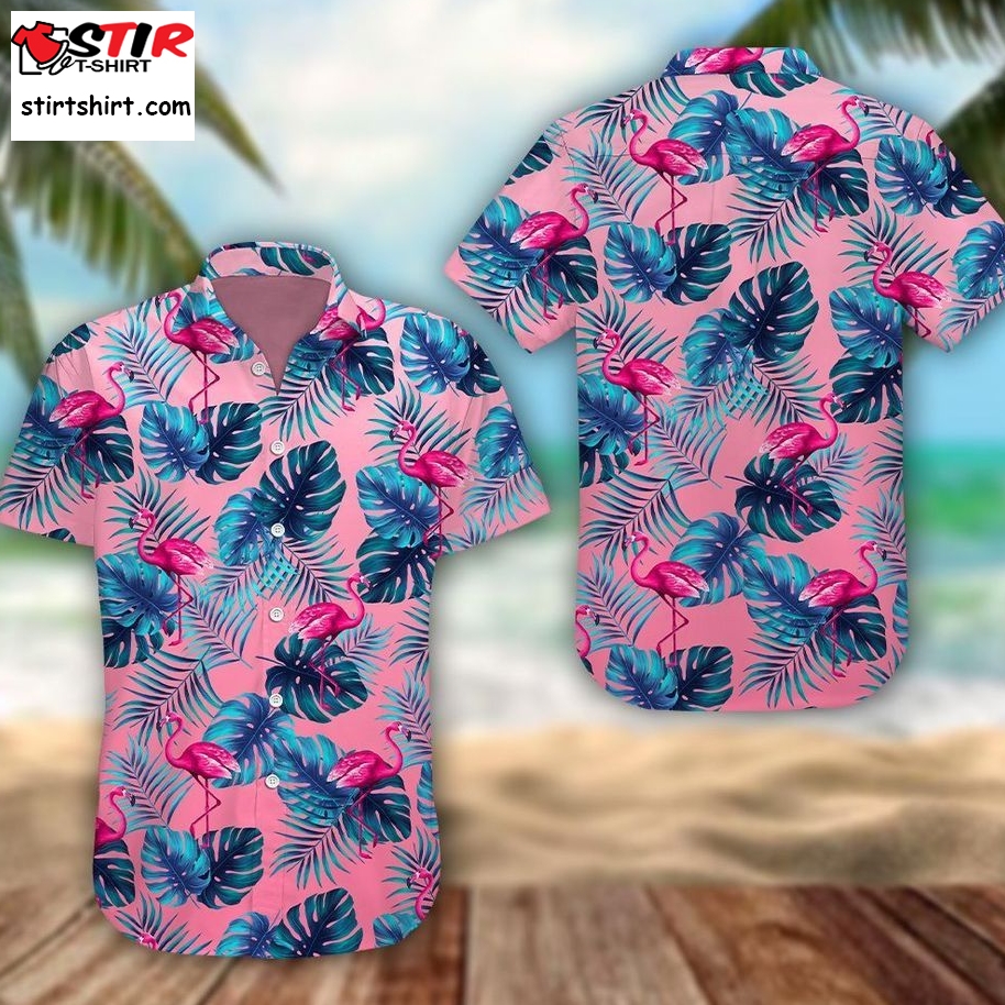 Tropical Pink Flamingo Pink Unique Design Unisex Hawaiian Shirt For Men And Women  Pink And Blue 