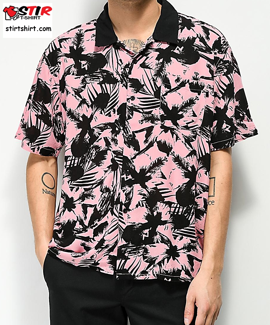 Two Tone Colour Vacation Shirt Wholesale Custom Printed Quick Dry Pink Hawaiian Shirt  Mens Pink 