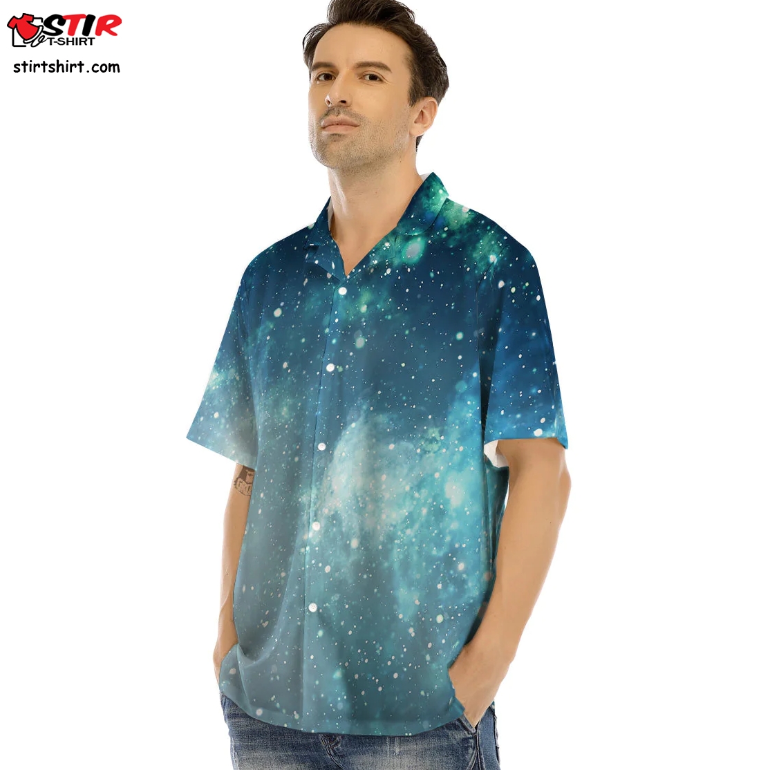 Universe Galaxy Space Blue Sky Print Men_S Hawaiian Shirt  Blue Sky Inn 