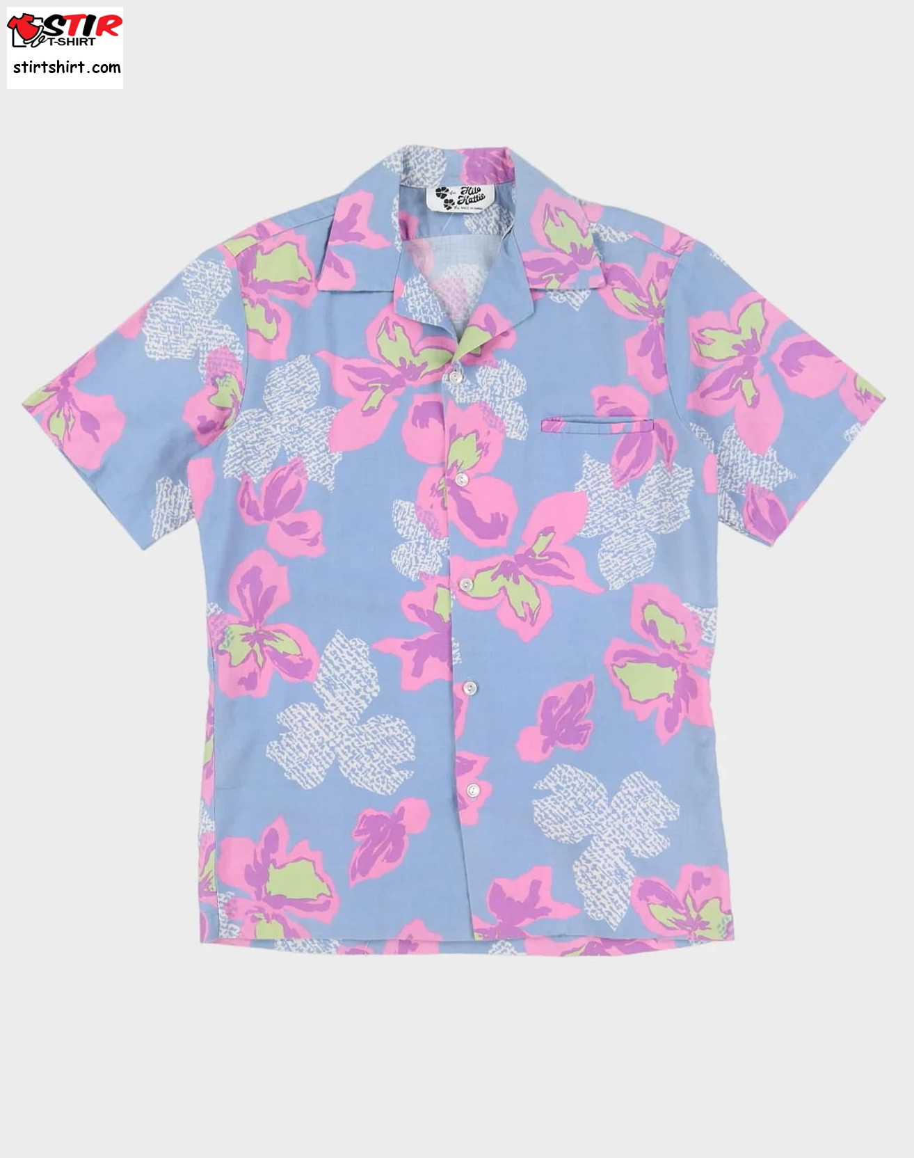Vintage Blue With Pink Flowers Hawaiian Shirt  Pink And Blue 