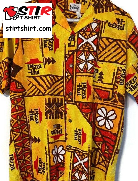 Vintage Pizza Hut Uniform Evelyn Margolis Hawaiian Barkcloth Shirt  Hawaiian Pizza Shirt
