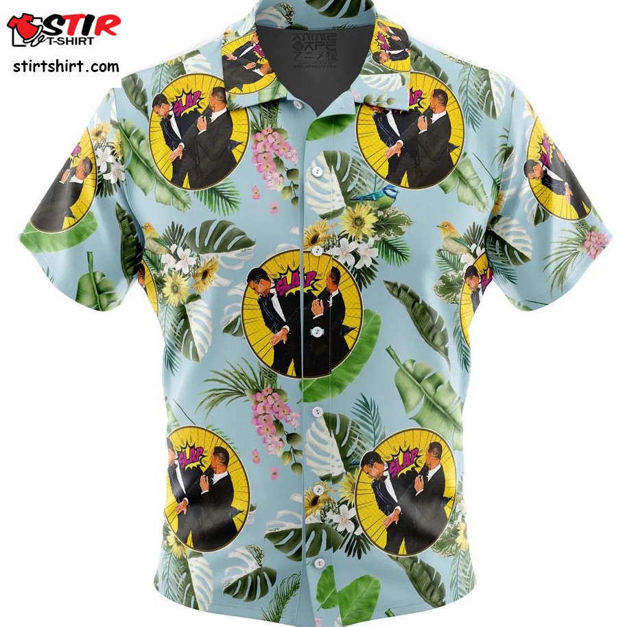 Will Smith Slaps Chris Rock Meme Button Up Hawaiian Shirt   Meme