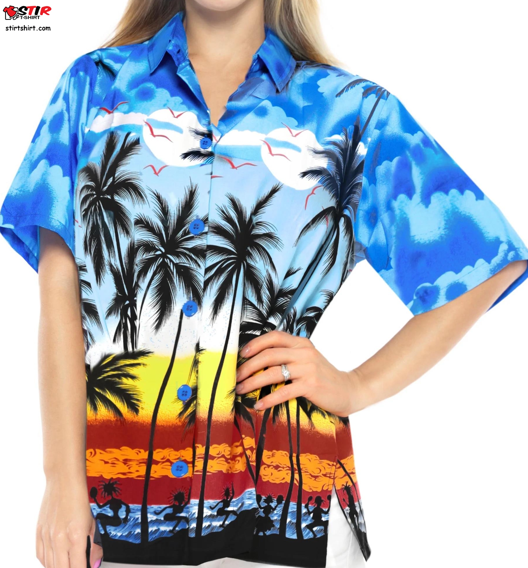 Women Hawaiian Shirt Beach Blouses Tank Top Aloha Boho Casual Holiday Button Up  Ladies s