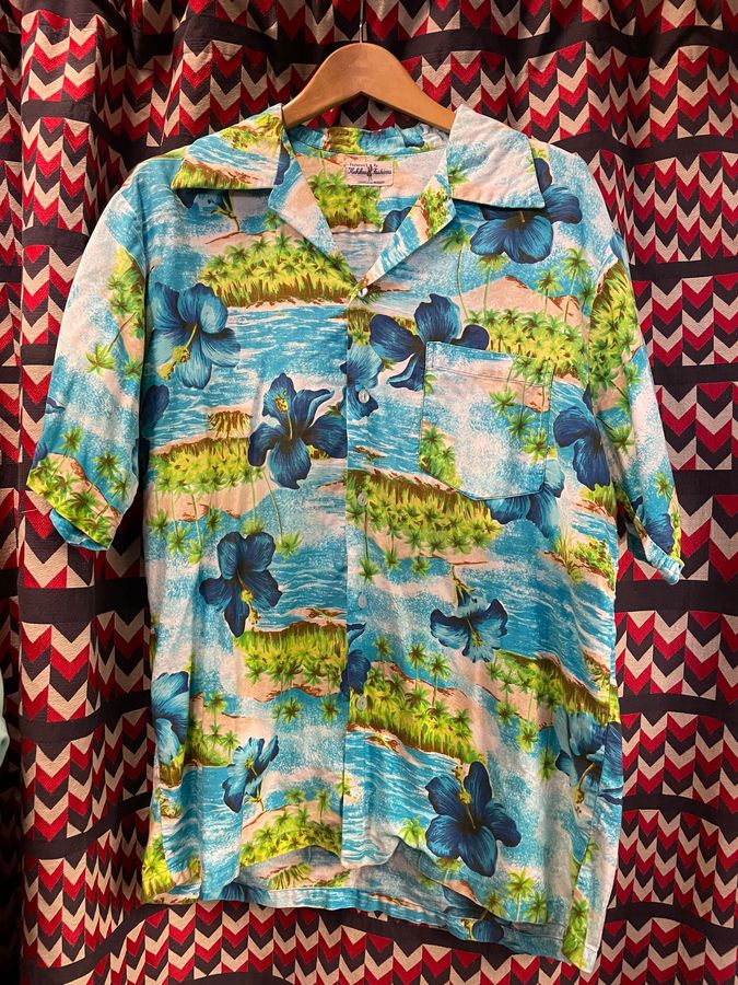 1950S Hukilau Fashions Tiki Hawaiian Shirt