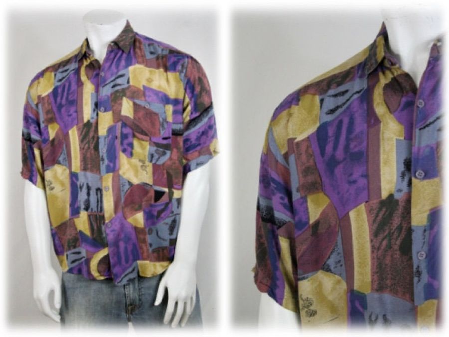 1990S Shirt Rayon Button Down Large Shirt