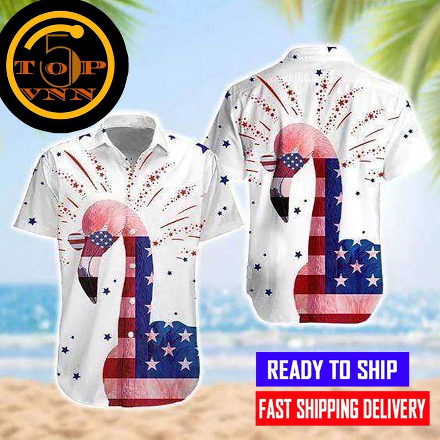 4Th Of July Flamingo Hawaiian Shirt And Shorts
