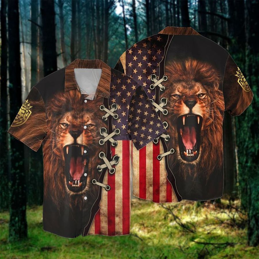 4Th Of July Independence Day The King Lion For Men And Women Graphic Print Short Sleeve Hawaiian Casual Shirt Y97