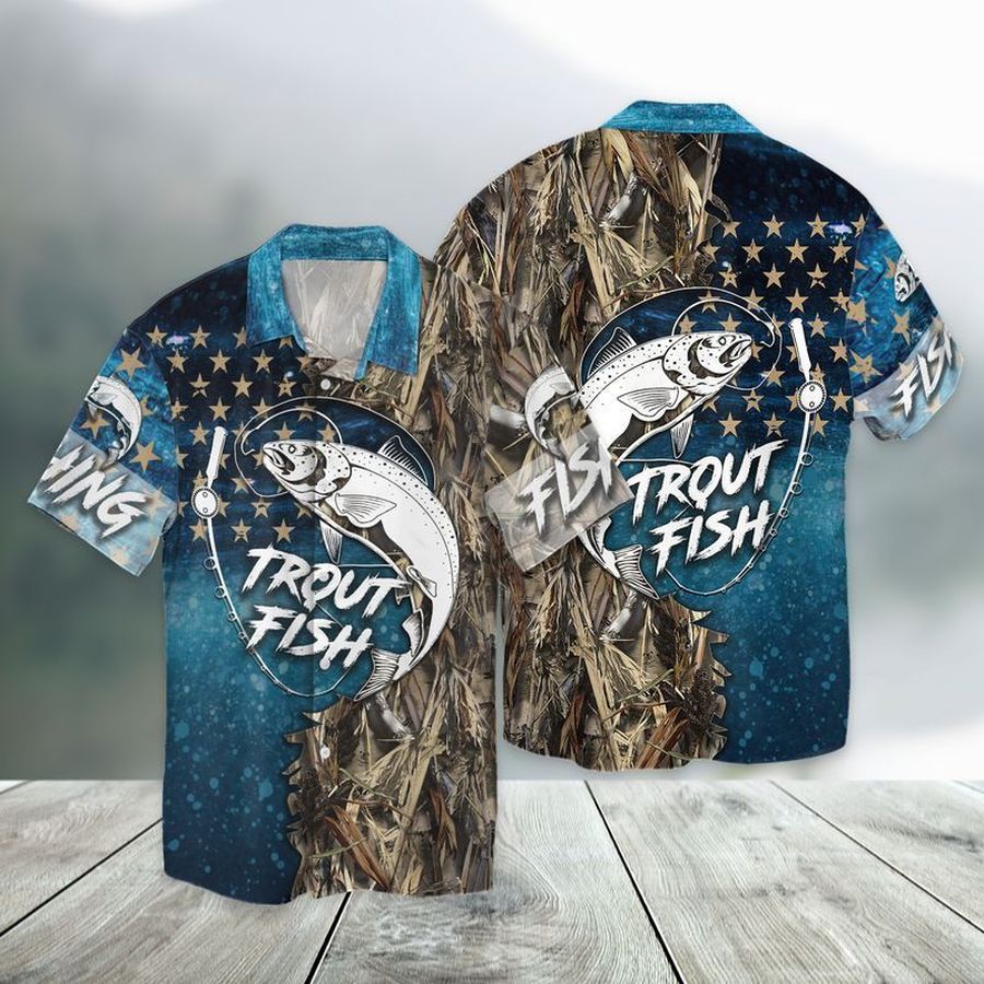 4Th Of July Independence Day Trout Fishing For Men And Women Graphic Print Short Sleeve Hawaiian Casual Shirt Y97