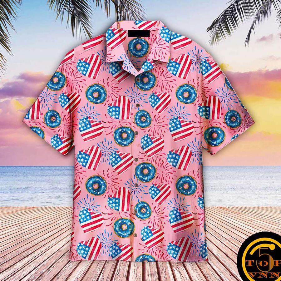 4Th Of July Love American Donuts Hawaiian Shirt And Shorts