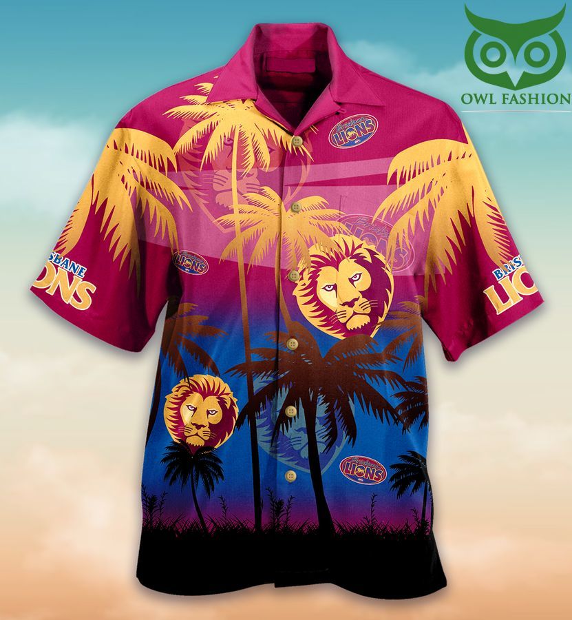Afl Brisbane Lion Club Sea Palms Hawaiian Shirt