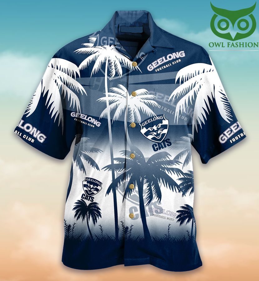 Afl Geelong Cats Sea Palm Hawaiian Shirt
