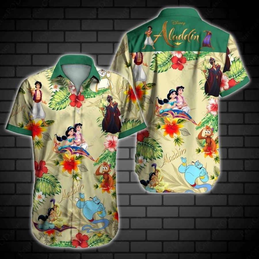 Aladdin Hawaiian Graphic Print Short Sleeve Hawaiian Casual Shirt Size S   5Xl