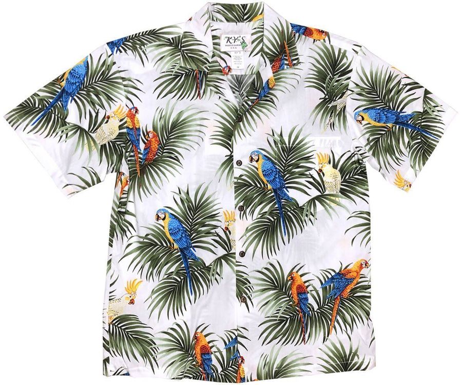 Alert Parrots White Hawaiian Shirt   5951