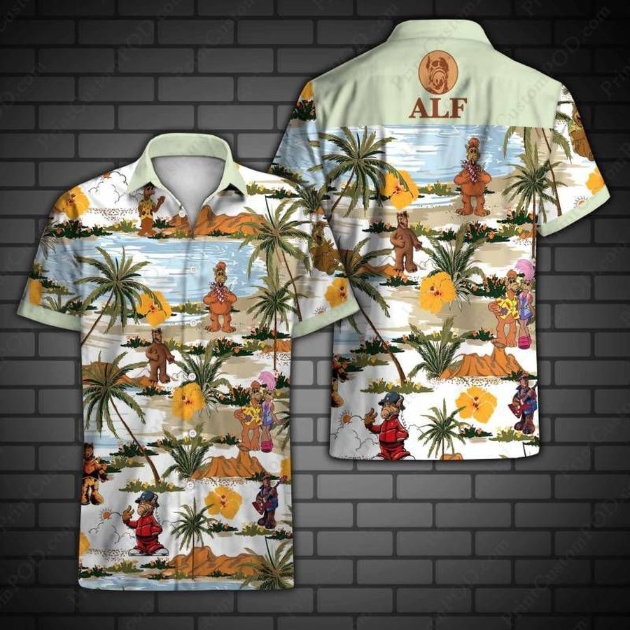 Alf Hawaiian Graphic Print Short Sleeve Hawaiian Casual Shirt Size S   5Xl