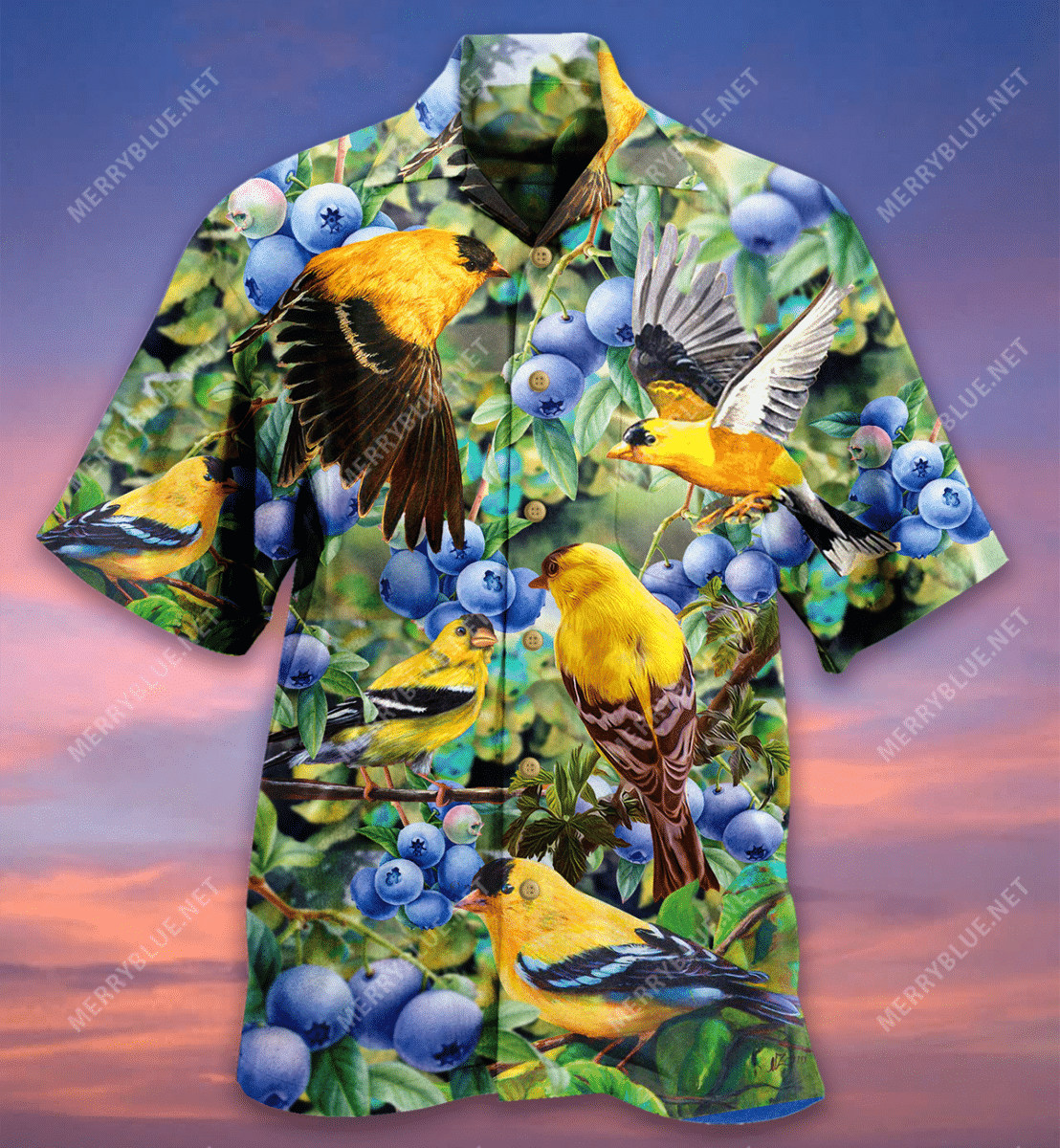 All About Blueberry And Goldfinch Hawaiian Shirt