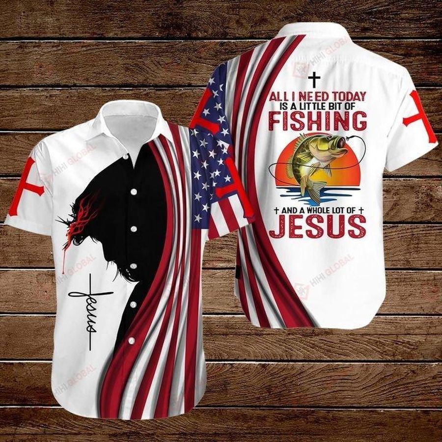 All I Need Today Is A Little Bit Of Fishing And A Whole Lot Of Jesus Hawaiian Shirt Pre13788, Hawaiian Shirt, Beach Shorts, One Piece Swimsuit