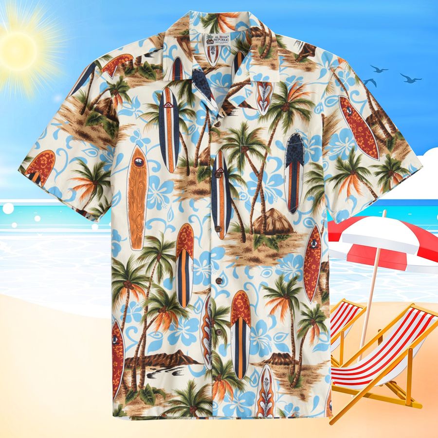 Aloha Palms Tree Sky Blue Hawaiian Shirt
