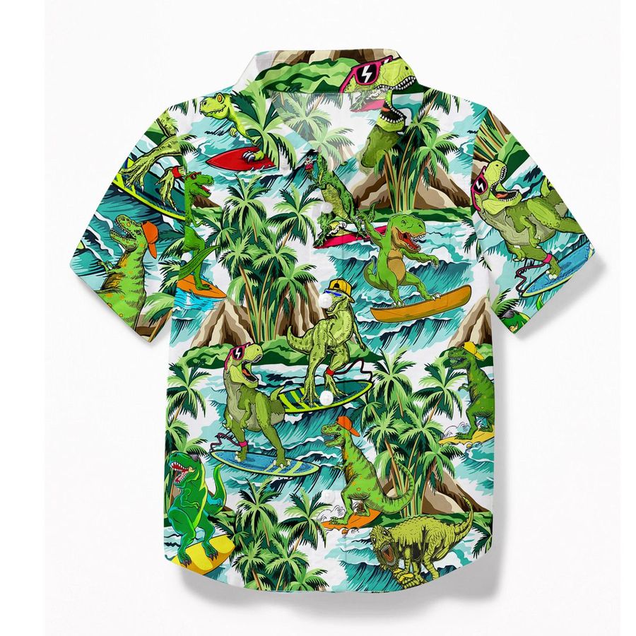 Alohazing 3D Dinosaur Surfing Kid Hawaii Shirt