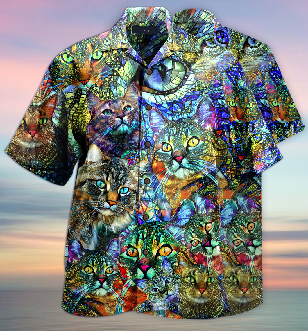 Amazing Kaleidoscope Cat Hawaiian Shirt And Shorts