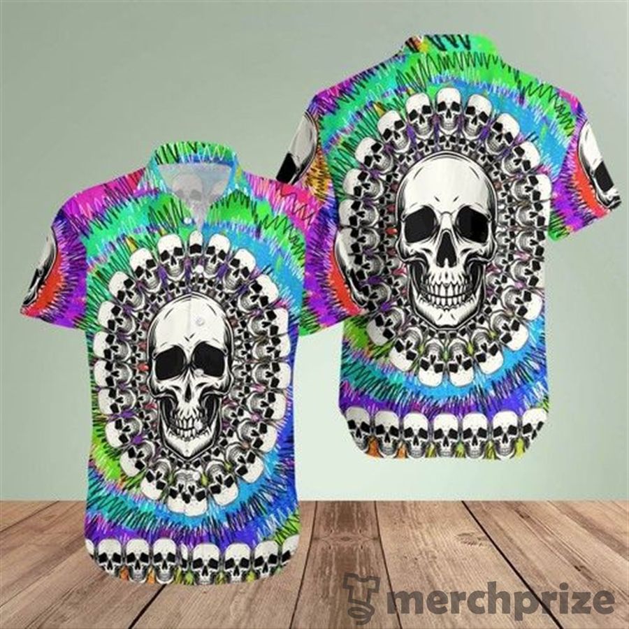 Amazing Tie Dye Skull Unisex Hawaiian Aloha Shirts 