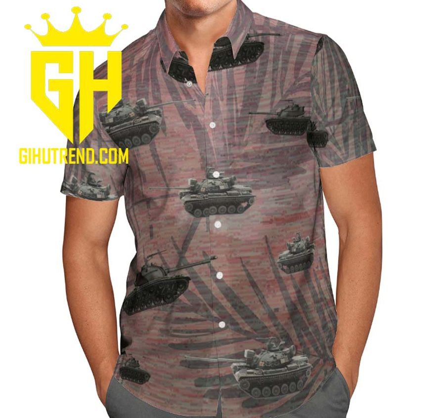 Army M48 Patton Tank Hawaiian Beach Shirt And Shorts