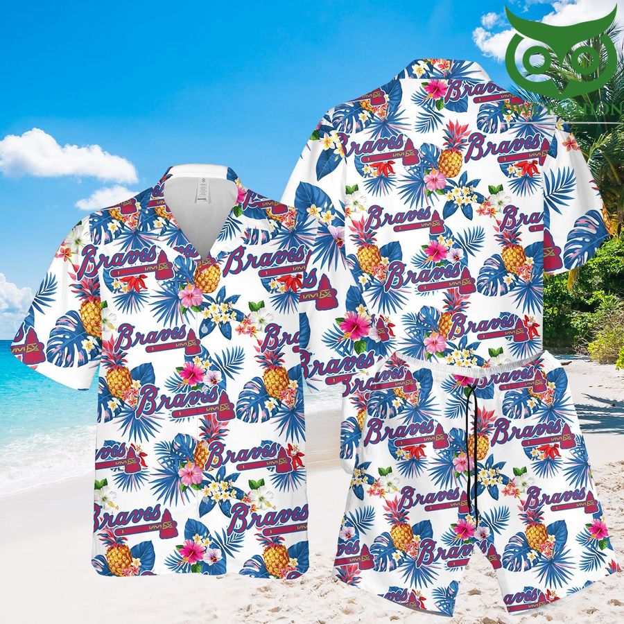 Atlanta Braves Pineapple Blue Floral Hawaiian Shirt