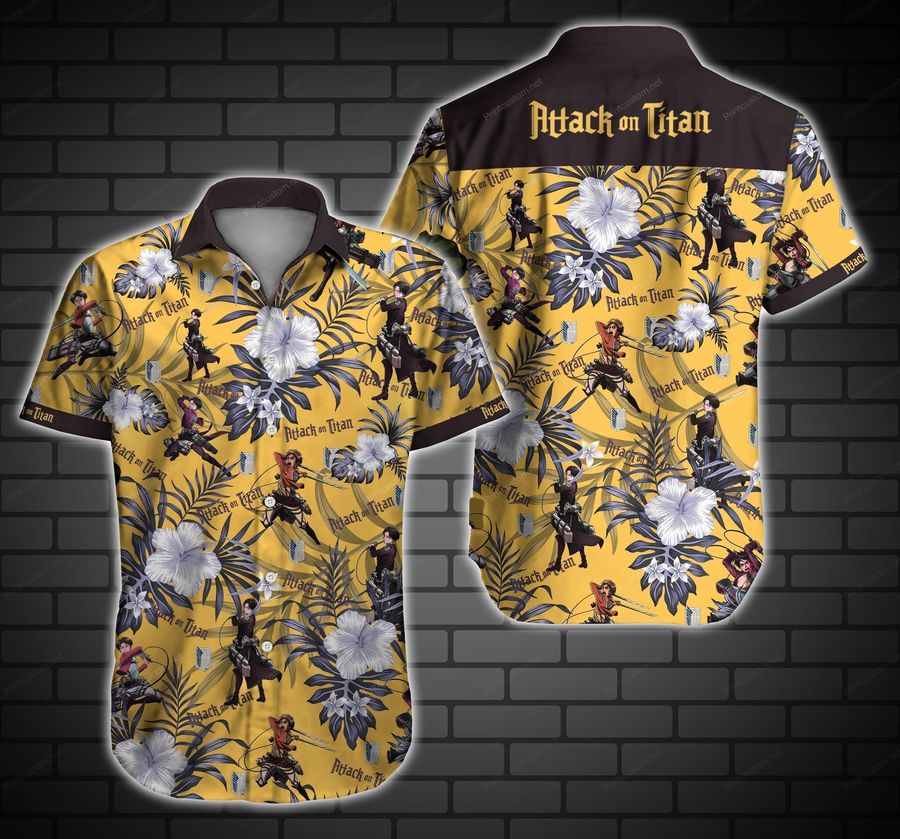 Attack On Titan Hawaiian Graphic Print Short Sleeve Hawaiian Casual Shirt N98   2579