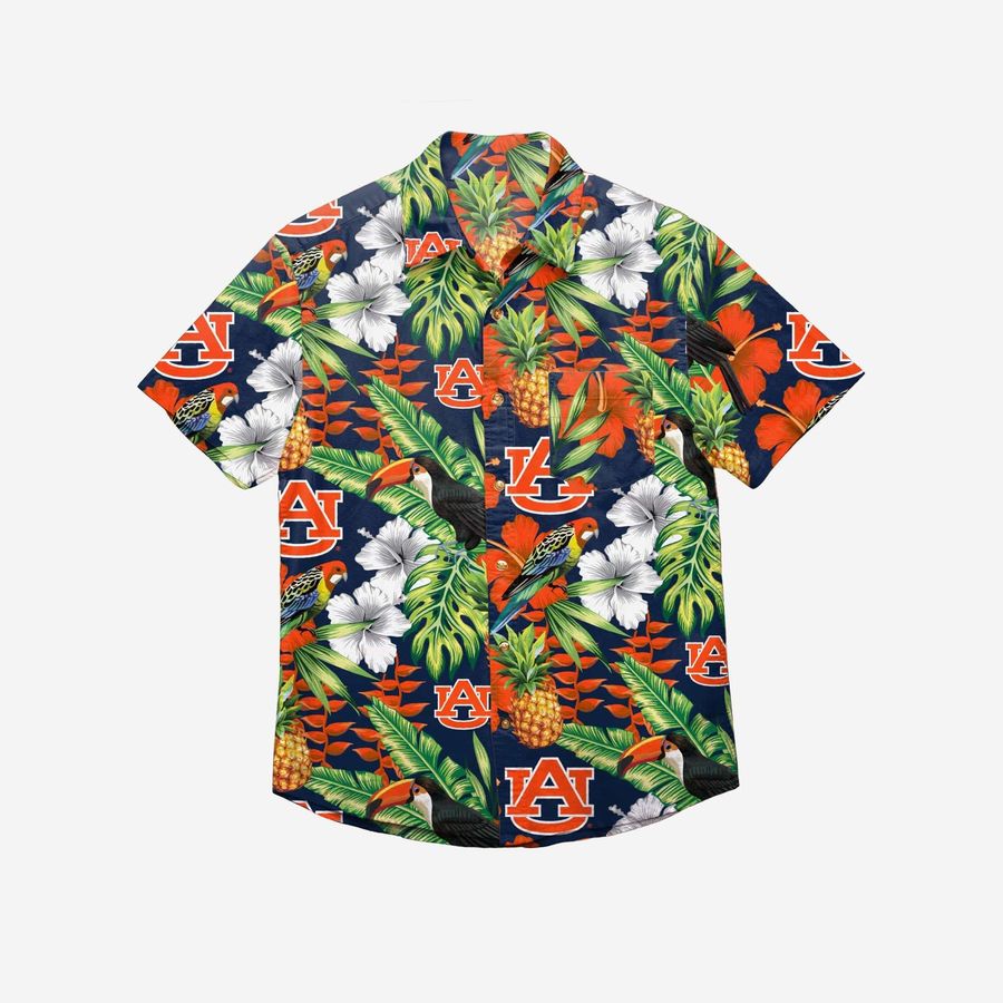 Auburn Tigers Floral Button Up Hawaiian Shirt