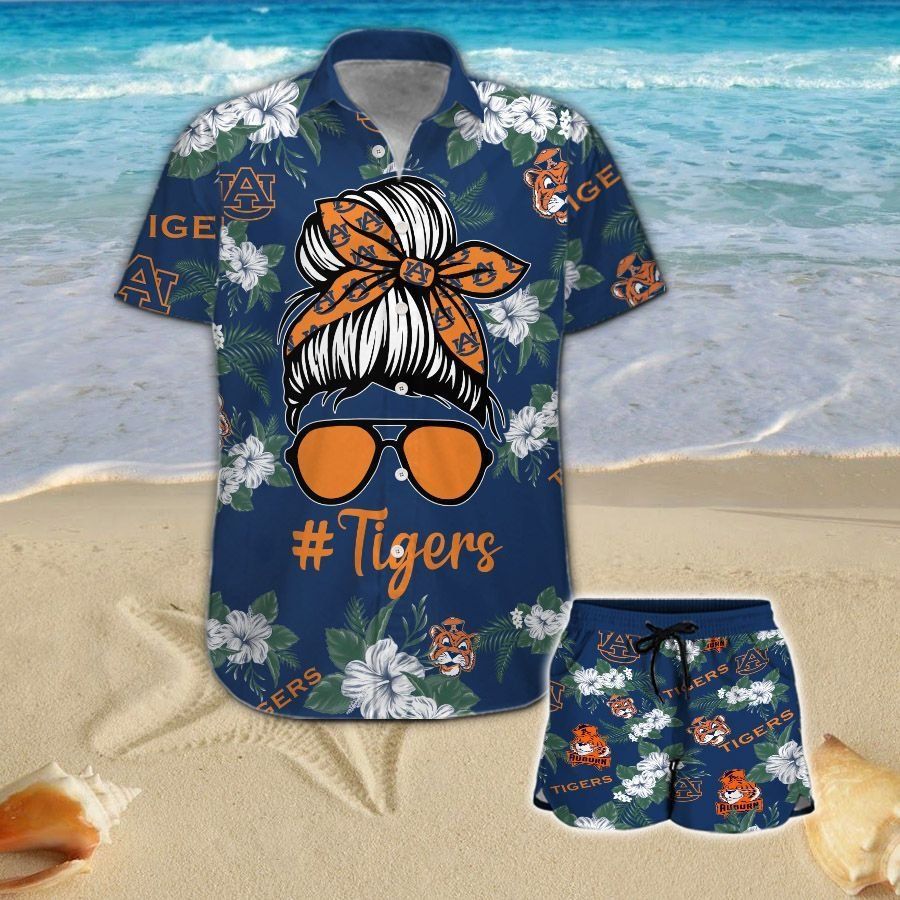Auburn Tigers Girl Messy Bun Short Sleeve Button Up Tropical Aloha Hawaiian Shirts For Men Women