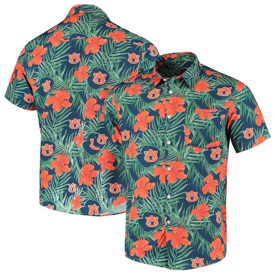 Auburn Tigers Navy Floral Button Up Hawaiian Shirt