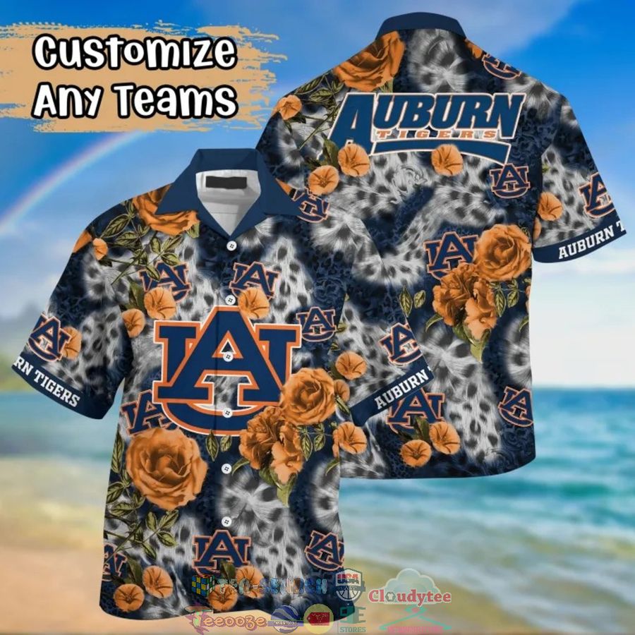 Auburn Tigers Ncaa Leopard Rose Hawaiian Shirt  Saleoff