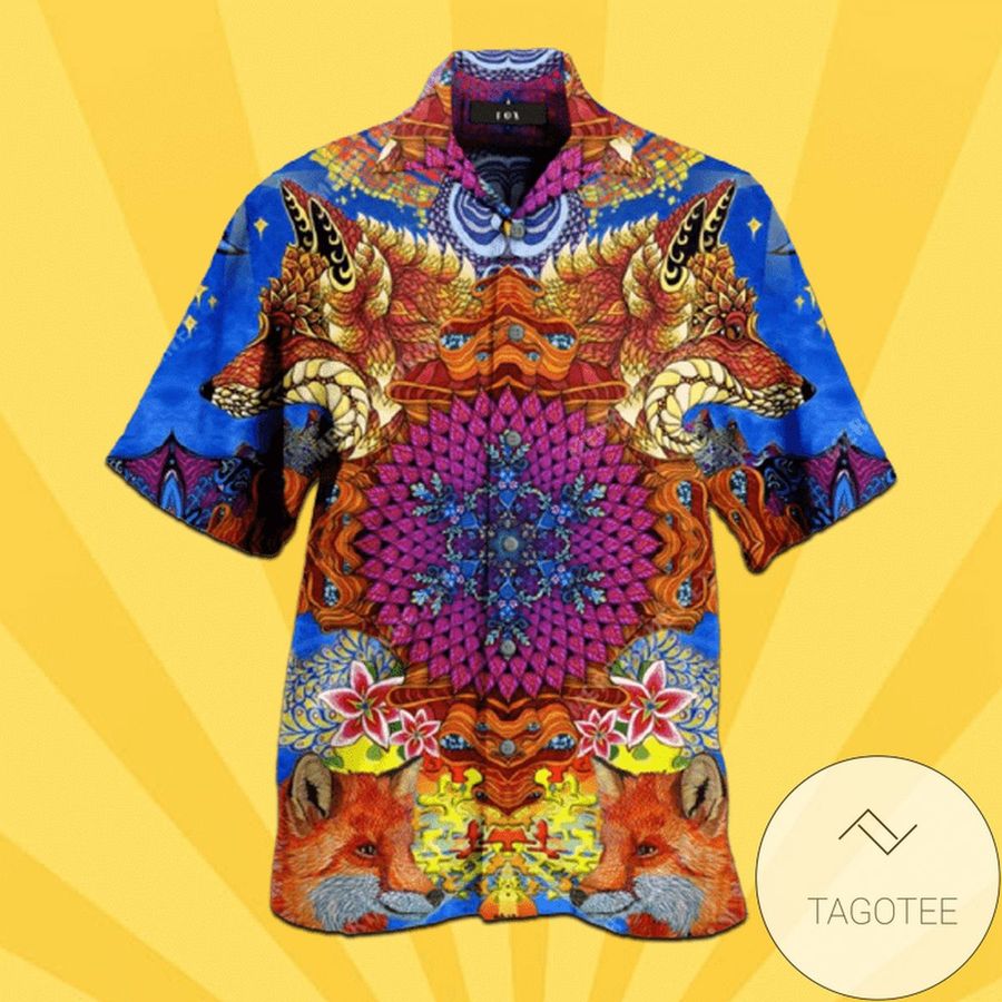 Awesome Fox Pattern Colorful Hawaiian Aloha Shirts H