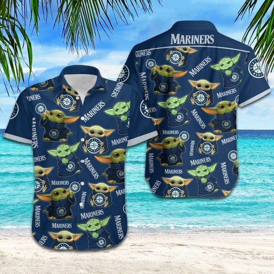 Baby Yoda Seattle Mariners For Football Mlb Hawaiian Graphic Print Short Sleeve Hawaiian Shirt Size S   5Xl