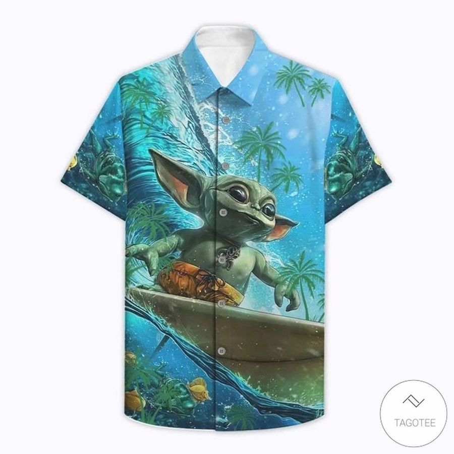 Baby Yoda Surfing Hawaiian Shirts