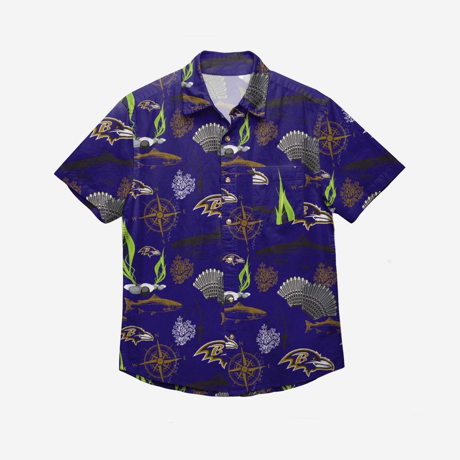 Baltimore Ravens Floral Button Up Hawaiian Shirt   StirtShirt