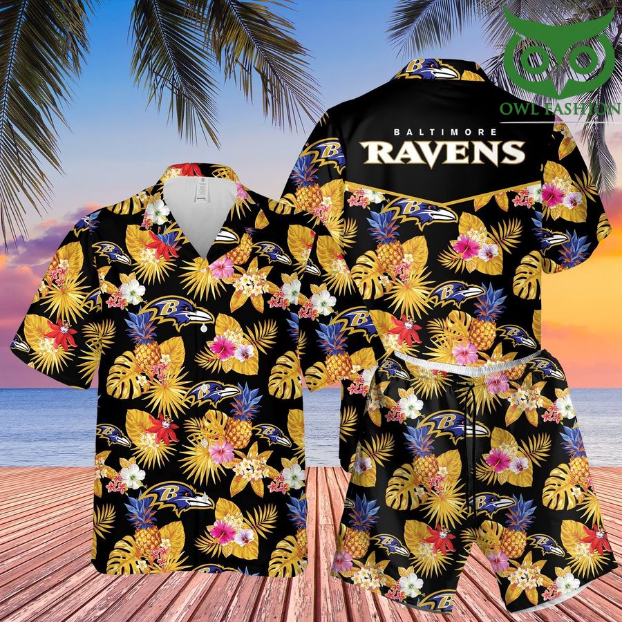 Baltimore Ravens Navy Yellow Tropical Vibe Hawaiian Shirt StirtShirt