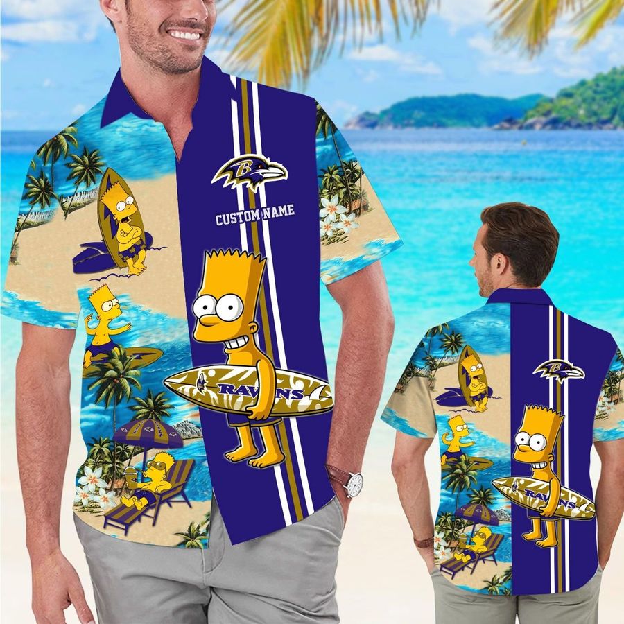 Baltimore Ravens Simpsons Custom Name Short Sleeve Button Up Tropical Aloha Hawaiian Shirts For Men Women StirtShirt